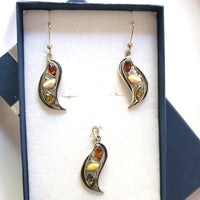 long silver amber earrings pendant set