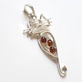 long tail Cat silver amber pendant