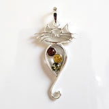 long tail cat pendant with multicolor amber