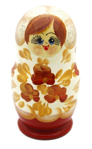 Small White Nesting Doll with Red Flowers