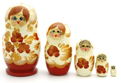 Small White Nesting Doll with Red Flowers