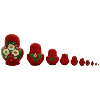 Traditional 10 Piece Red Matryoshka with Ladybug Set