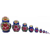 Traditional 10 Piece Blue Nesting Doll with Ladybug