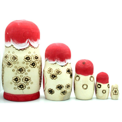 Russian Church Red Wood-Burn Nesting Doll Set 7 inch Tall