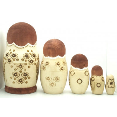 Gold Church Russian Wood Burned Nesting Doll 7" Tall