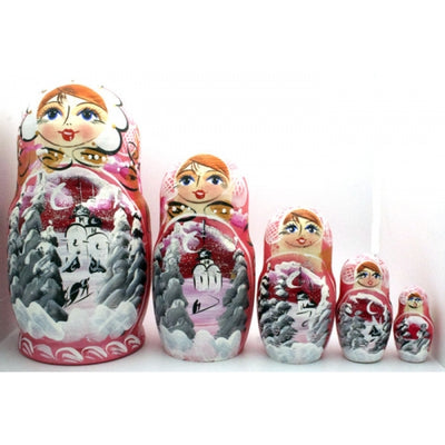 Russian Winter Pink Nesting Doll Set