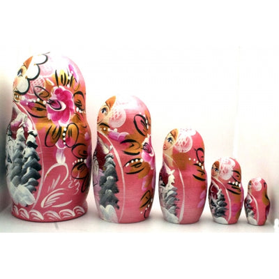 Russian Winter Pink Nesting Doll Set