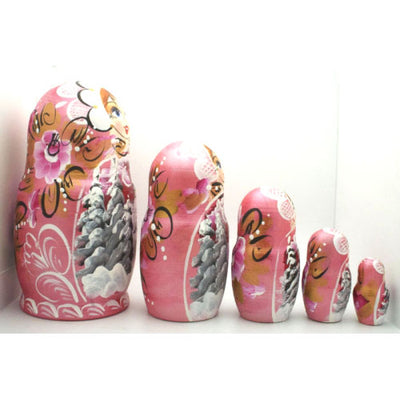 Russian Winter Pink Nesting Doll Set