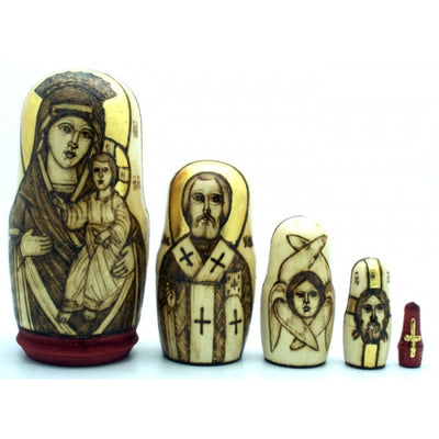 Wood Burned Icon Doss Set 4"H