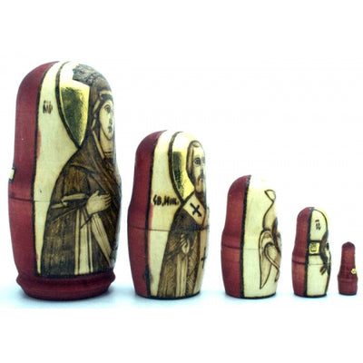 Wood Burned Icon Doss Set 4"H