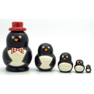 Happy Penguin in Red Hat Nesting Doll Set