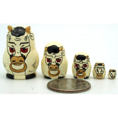 White Bull Miniature Nesting Doll