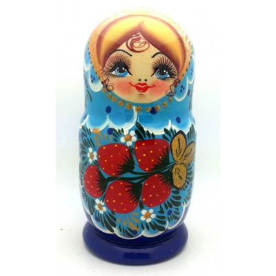 Blue with Strawberry Nesting Doll 6"Tall