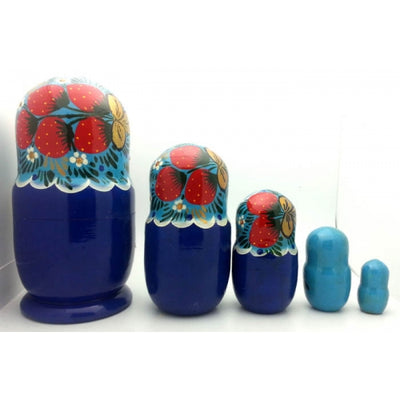 Blue with Strawberry Nesting Doll 6"Tall