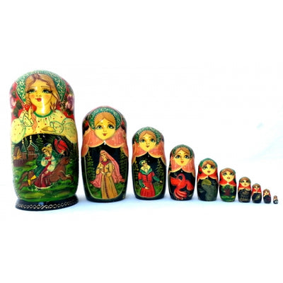 Ivan Tsarevich and Gray Wolf 10 piece Fairy Tale Nesting Doll Set