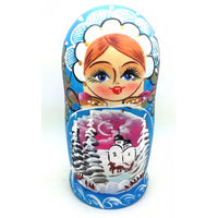 Winter Village Blue Russian Nesting Doll