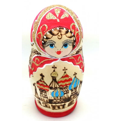 Russian Church Wood-burn red Nesting Doll Set 6 inch