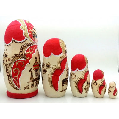 Russian Church Wood-burn red Nesting Doll Set 6 inch