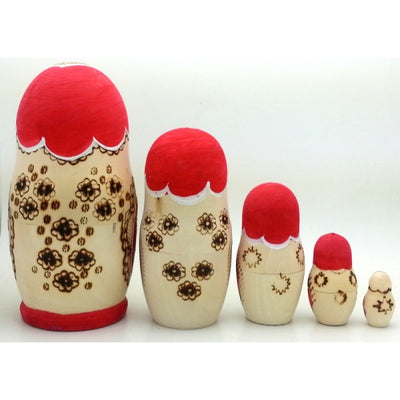 Russian Church Wood-burn red Nesting Doll Set 6 inch