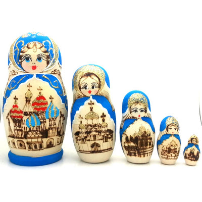 Russian Church in Blue Nesting Doll 6" Tall