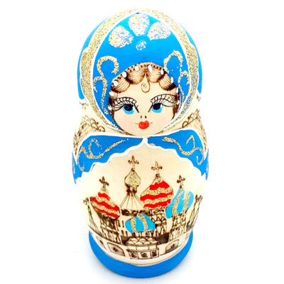 Russian Church in Blue Nesting Doll 6" Tall