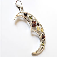 natural amber silver moon charm