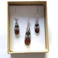 Multicolor Amber in Silver Earrings & Pendant Jewelry Set BuyRussianGifts Store
