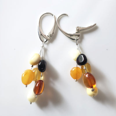 multicolor amber beads silver earrings
