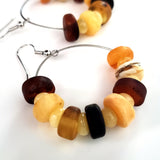 natural amber beads large hoops earrings