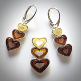Multicolor amber heart jewelry set