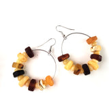 Multicolor Amber Beads Large Hoops Earrings BuyRussianGifts Store