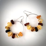 Large multicolor amber beach hoops earrings