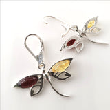 silver dragonfly earrings with natural amber