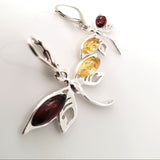 silver dragonfly earrings with natural amber