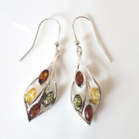 multicolor amber sterling silver leaf shape earrings