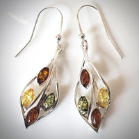 multicolor amber silver long earrings