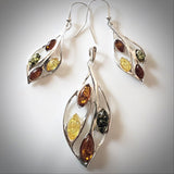 multicolor amber silver jewelry set