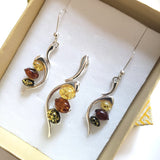 multicolor amber in sterling silver earrings pendant set in gift box
