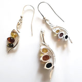 multicolor amber in sterling silver earrings pendant set