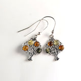 Multicolor Amber Tree of Life Small Silver Earrings BuyRussianGifts Store