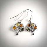 multicolor amber silver tree of LIfe earrings