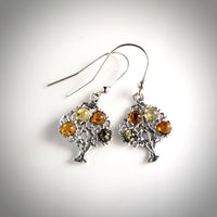 multicolor amber silver tree of LIfe earrings