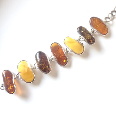 large multicolor amber bracelet in sterling silver