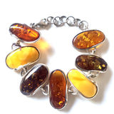 large multicolor amber bracelet in sterling silver