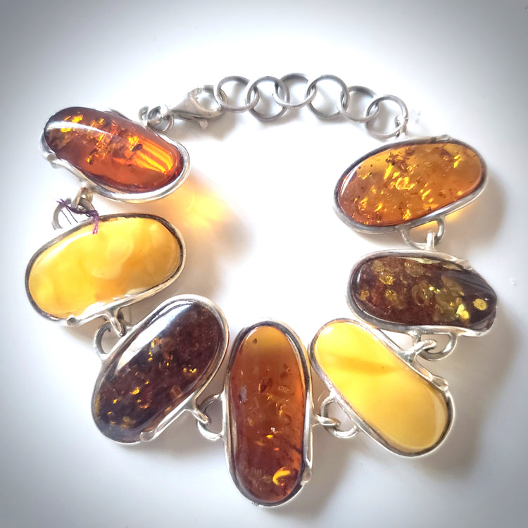 multicolor amber bracelet in sterling silver