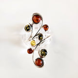Long Sterling Silver Ring with 8 Natural Amber Beads BuyRussianGifts Store