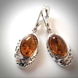 oval cognac amber filigree amber earrings