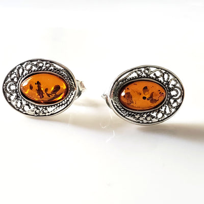 oval cognac amber post earrings