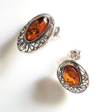 Cognac Amber Post Earrings in Sterling Silver BuyRussianGifts Store