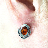 large oval cognac amber post earrings